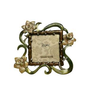 Bijou Genuine Crystal Floral Enameled Picture Frame 3” x 3” NEW